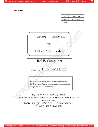. Various Panel SHARP LQ215M1LGN2 0 [DS]  . Various LCD Panels Panel_SHARP_LQ215M1LGN2_0_[DS].pdf