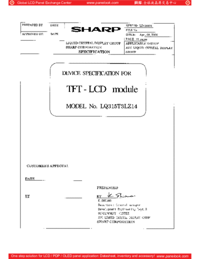 . Various Panel SHARP LQ315T3LZ14 0 [DS]  . Various LCD Panels Panel_SHARP_LQ315T3LZ14_0_[DS].pdf