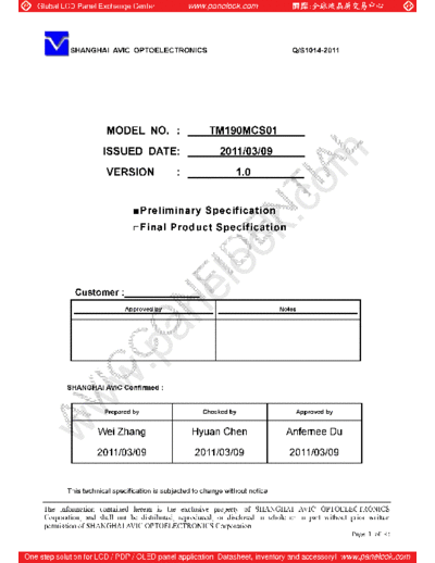 . Various Panel TIANMA TM190MCS01 0 [DS]  . Various LCD Panels Panel_TIANMA_TM190MCS01_0_[DS].pdf