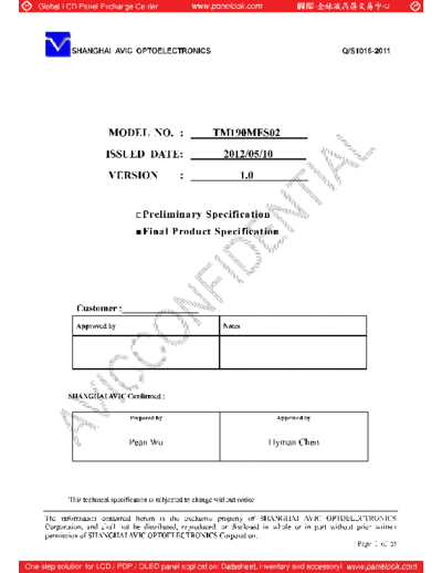 . Various Panel TIANMA TM190MFS02 0 [DS]  . Various LCD Panels Panel_TIANMA_TM190MFS02_0_[DS].pdf