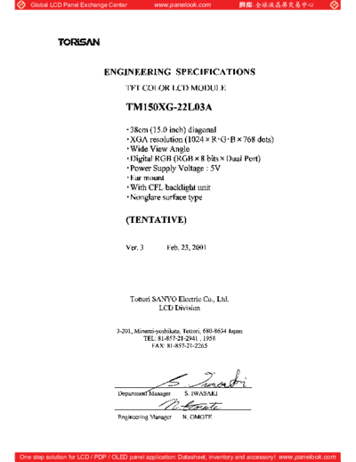 . Various Panel TORISAN TM150XG-22L03A 0 [DS]  . Various LCD Panels Panel_TORISAN_TM150XG-22L03A_0_[DS].pdf