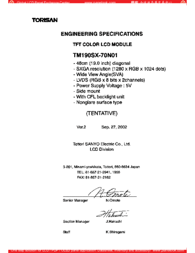 . Various Panel TORISAN TM190SX-70N01 0 [DS]  . Various LCD Panels Panel_TORISAN_TM190SX-70N01_0_[DS].pdf