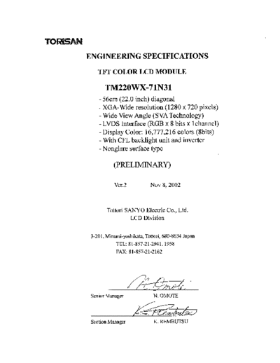 . Various Panel TORISAN TM220WX-71N31 0 [DS]  . Various LCD Panels Panel_TORISAN_TM220WX-71N31_0_[DS].pdf
