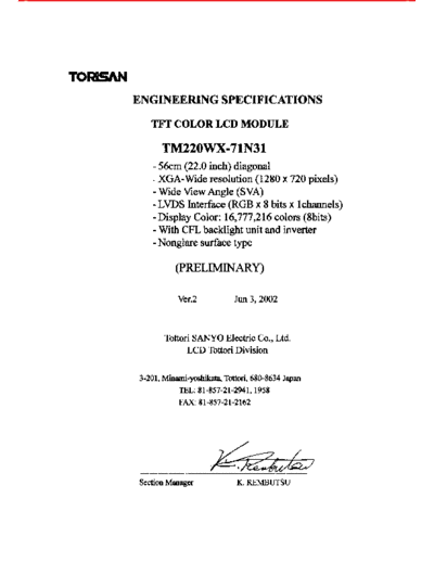 . Various Panel TORISAN TM220WX-71N31 1 [DS]  . Various LCD Panels Panel_TORISAN_TM220WX-71N31_1_[DS].pdf