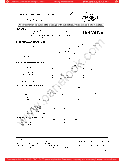 . Various Panel TOSHIBA LTD133ECLS 0 [DS]  . Various LCD Panels Panel_TOSHIBA_LTD133ECLS_0_[DS].pdf