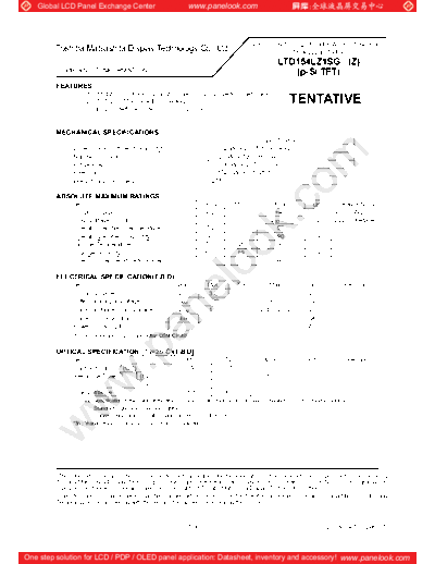 . Various Panel TOSHIBA LTD154LZ1SG (Z) 0 [DS]  . Various LCD Panels Panel_TOSHIBA_LTD154LZ1SG_(Z)_0_[DS].pdf