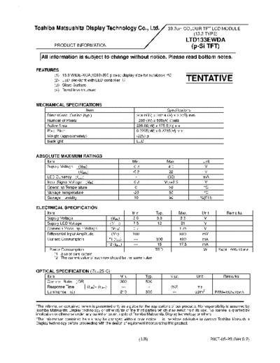 . Various Panel Toshiba Matsushita LTD133EWDA 0 [DS]  . Various LCD Panels Panel_Toshiba_Matsushita_LTD133EWDA_0_[DS].pdf