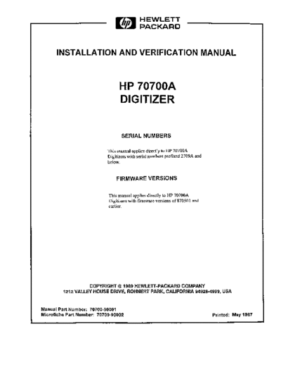Agilent HP 70700A - Installation and Verification  Agilent HP 71209A Series System Folder HP 70700A - Installation and Verification.pdf