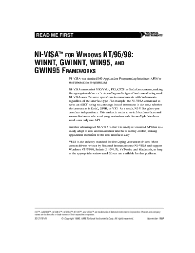 Agilent NI-VISA Read Me First Manual  Agilent HP E985XA Software Manuals NI-VISA Read Me First Manual.pdf