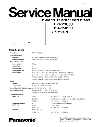 panasonic GP9DU TH-37PX60U TH-42PX60U  panasonic PDP GP9DU TH-37PX60U TH-42PX60U.pdf