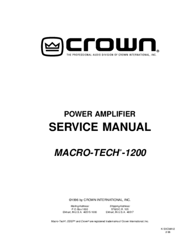 CROWN Macro-Tech-1200-Service-Manual-ma1200sm original  CROWN Audio MACRO-TECH-1200 Macro-Tech-1200-Service-Manual-ma1200sm_original.pdf