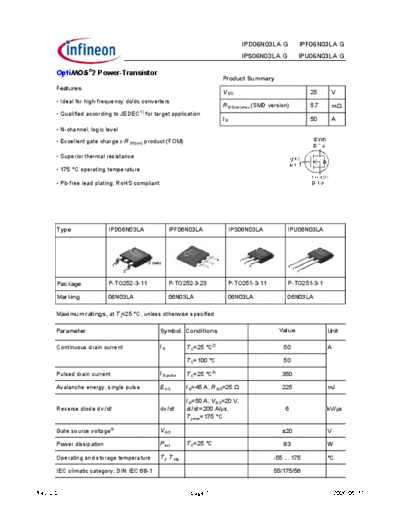 Various IPS06N03LAG - OptiMOS2 Power-Transistor  . Electronic Components Datasheets Various IPS06N03LAG - OptiMOS2 Power-Transistor.pdf