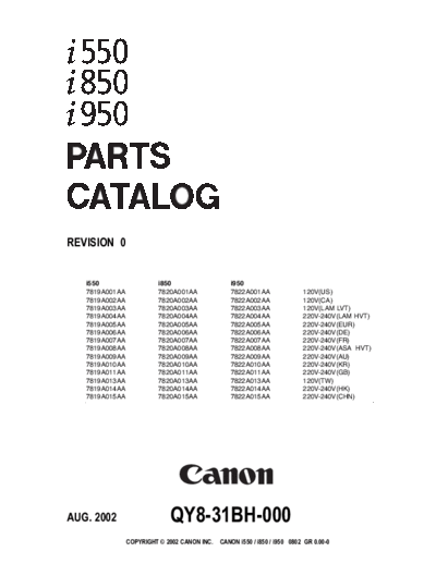 CANON Canon i550, i850, i950 Parts Manual  CANON Printer Canon i550, i850, i950 Parts Manual.pdf