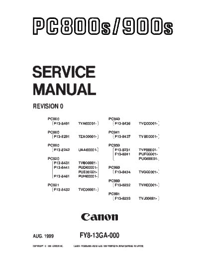 CANON Canon PC800, 900 Service Manual  CANON Printer Canon PC800, 900 Service Manual.pdf