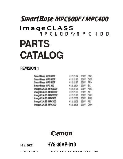 CANON Canon SmartBase mpc400, 600 Parts Manual  CANON Printer Canon SmartBase mpc400, 600 Parts Manual.pdf