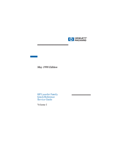 HP HP LaserJet Family Quick Reference Service Guide Volume I  HP printer HP LaserJet Family Quick Reference Service Guide Volume I.pdf