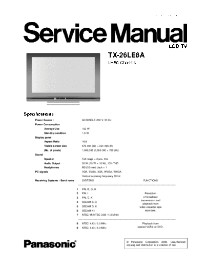 panasonic LH80 TX-26LE8A  panasonic LCD LH80 TX-26LE8A.pdf