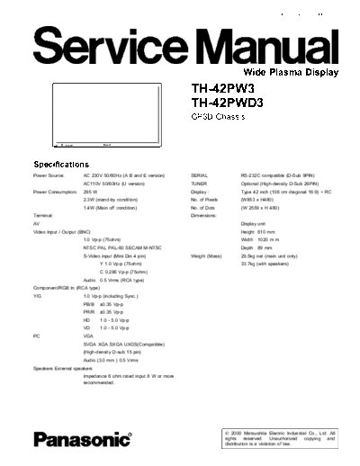 panasonic GP3D TH-42PW3 TH-42PWD3  panasonic PDP GP3D TH-42PW3 TH-42PWD3.pdf