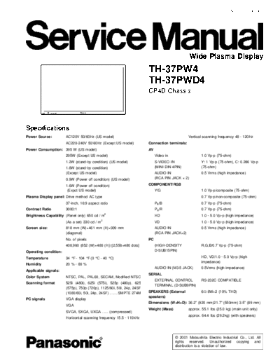 panasonic GP4D TH-37PW4 TH-37PWD4  panasonic PDP GP4D TH-37PW4 TH-37PWD4.pdf