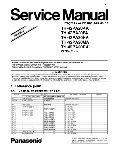 panasonic GP6DA TH-42PA20AA TH-42PA20FA TH-42PA20HA TH-42PA20MA TH-42PA20RA  panasonic PDP GP6DA TH-42PA20AA TH-42PA20FA TH-42PA20HA TH-42PA20MA TH-42PA20RA.pdf