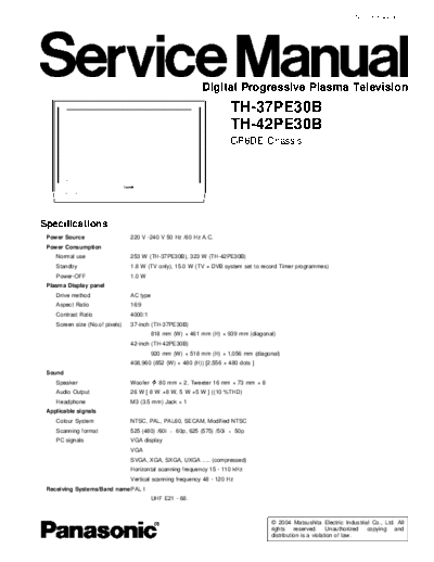 panasonic GP6DE TH-37PE30B TH-42PE30B  panasonic PDP GP6DE TH-37PE30B TH-42PE30B.pdf