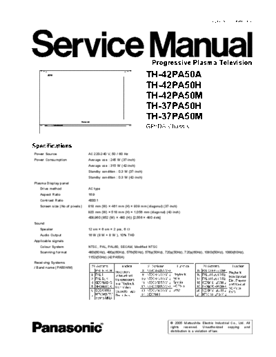 panasonic GP8DA TH-42PA50A TH-42PA50H TH-42PA50M TH-37PA50H TH-37PA50M  panasonic PDP GP8DA TH-42PA50A TH-42PA50H TH-42PA50M TH-37PA50H TH-37PA50M.pdf