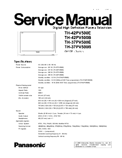panasonic GP8DE TH-42PV500E TH-42PV500B TH-37PV500E TH-37PV500B  panasonic PDP GP8DE TH-42PV500E TH-42PV500B TH-37PV500E TH-37PV500B.pdf