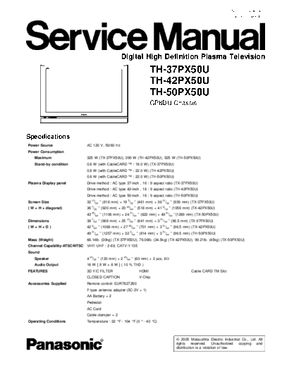 panasonic GP8DU TH-37PX50U TH-42PX50U TH-50PX50U  panasonic PDP GP8DU TH-37PX50U TH-42PX50U TH-50PX50U.pdf