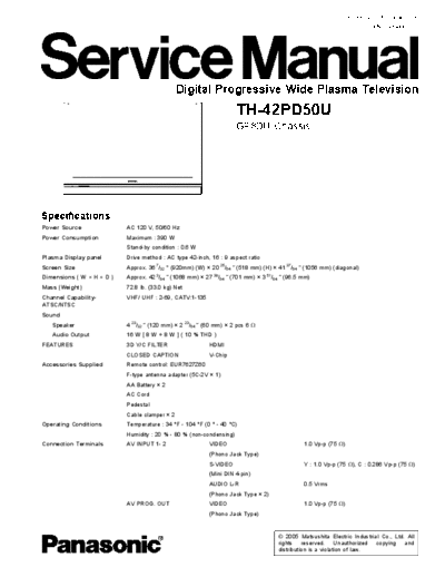 panasonic GP8DU TH-42PD50U  panasonic PDP GP8DU TH-42PD50U.pdf