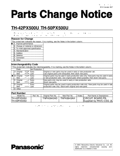 panasonic GP8DU TH-50PX500U TH-42PX500U Parts Change Notice  panasonic PDP GP8DU TH-50PX500U TH-42PX500U Parts Change Notice.pdf