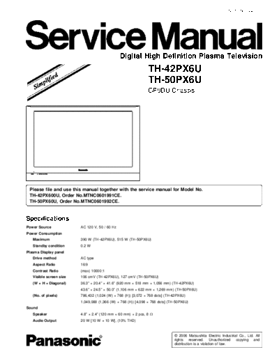 panasonic GP9DU TH-42PX6U TH-50PX6U  panasonic PDP GP9DU TH-42PX6U TH-50PX6U.pdf