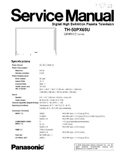 panasonic GP9DU TH-50PX60U  panasonic PDP GP9DU TH-50PX60U.pdf