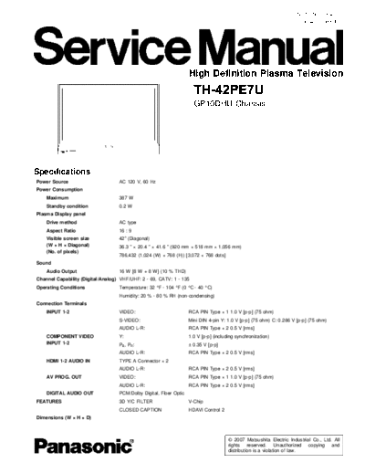 panasonic GP10DHU TH-42PE7U  panasonic PDP GP10DHU TH-42PE7U.pdf