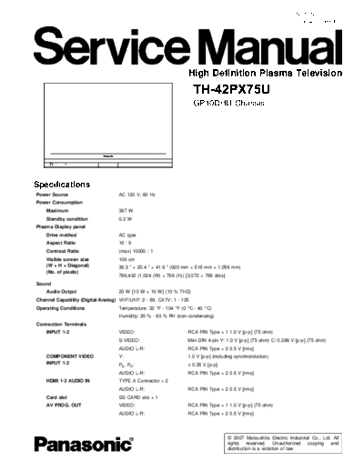 panasonic GP10DHU TH-42PX75U  panasonic PDP GP10DHU TH-42PX75U.pdf