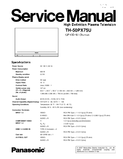 panasonic GP10DHU TH-50PX75U  panasonic PDP GP10DHU TH-50PX75U.pdf