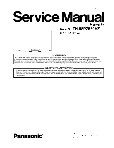 panasonic GPF11DA TH-58PZ850AZ  panasonic PDP GPF11DA TH-58PZ850AZ.pdf