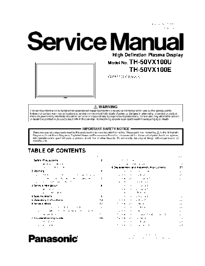 panasonic GPF11D TH-50VX100U TH-50VX100E  panasonic PDP GPF11D TH-50VX100U TH-50VX100E.pdf