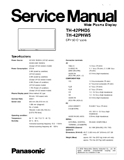panasonic GPH5D TH-42PHD5 TH-42PHW5  panasonic PDP GPH5D TH-42PHD5 TH-42PHW5.pdf