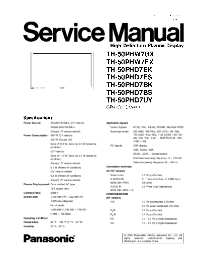 panasonic GPH7D2 TH-50PHW7BX TH-50PHW7EX TH-50PHD7EK TH-50PHD7ES TH-50PHD7BK TH-50PHD7BS TH-50PHD7UY  panasonic PDP GPH7D2 TH-50PHW7BX TH-50PHW7EX TH-50PHD7EK TH-50PHD7ES TH-50PHD7BK TH-50PHD7BS TH-50PHD7UY.pdf