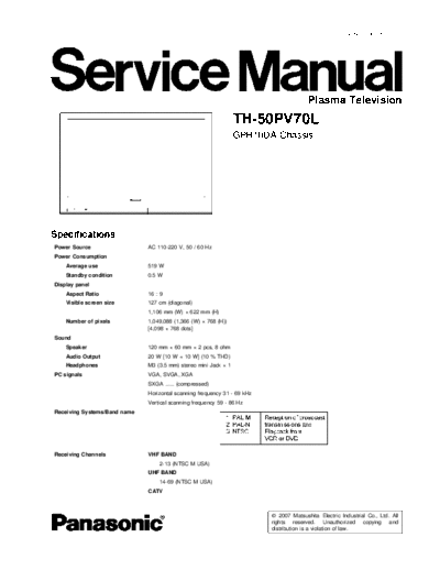 panasonic GPH10DA TH-50PV70L  panasonic PDP GPH10DA TH-50PV70L.pdf