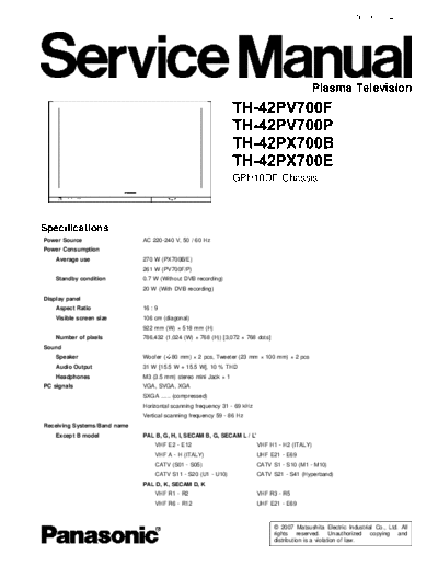 panasonic GPH10DE TH-42PV700F TH-42PV700P TH-42PX700B TH-42PX700E  panasonic PDP GPH10DE TH-42PV700F TH-42PV700P TH-42PX700B TH-42PX700E.pdf