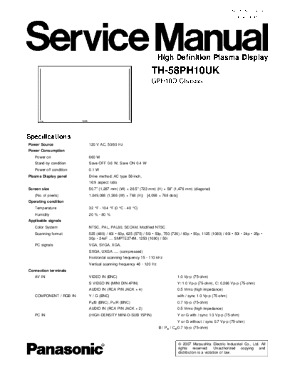 panasonic GPH10D TH-58PH10UK  panasonic PDP GPH10D TH-58PH10UK.pdf