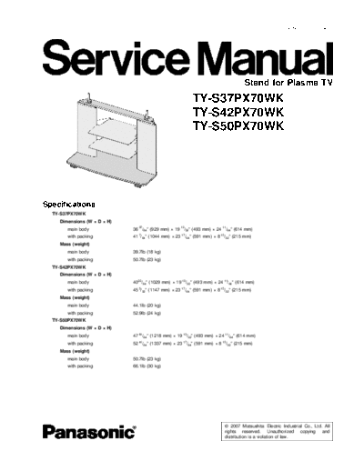panasonic TY-S37PX70WK TY-S42PX70WK TY-S50PX70WK  panasonic PDP TY-S37PX70WK TY-S42PX70WK TY-S50PX70WK.pdf