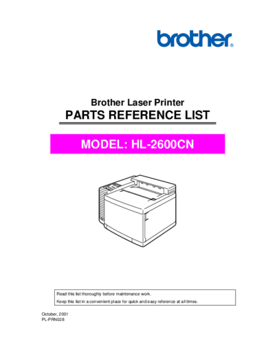 Brother Brother HL-2600cn Parts Manual  Brother HL2600 Brother HL-2600cn Parts Manual.pdf