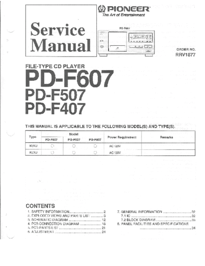 Pioneer hfe pioneer pd-f407 f507 f607 service  Pioneer CD PD-F607 hfe_pioneer_pd-f407_f507_f607_service.pdf