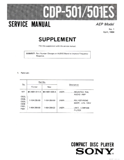 panasonic hfe sony cdp-501 501es service supp 1  panasonic Fax KXFM90PDW Viewing SGML_VIEW_DATA EU KX-FM90PD-W SVC Audio CDP-501 hfe_sony_cdp-501_501es_service_supp_1.pdf