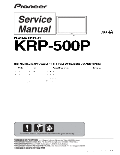 Pioneer KRP-500P Service Manual  Pioneer Plasma TV KRP-500P KRP-500P Service Manual.pdf