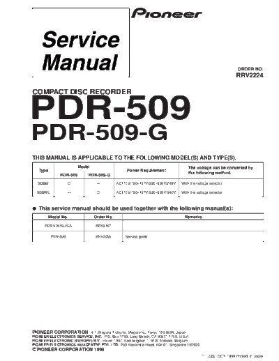 Pioneer hfe   pdr-509 service  Pioneer CD PDR-509 hfe_pioneer_pdr-509_service.pdf