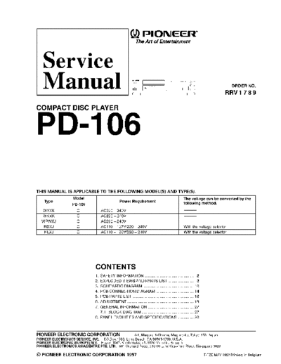 Pioneer pd 106 service 925  Pioneer CD PD-106 PD-106 pioneer_pd_106_service_925.pdf