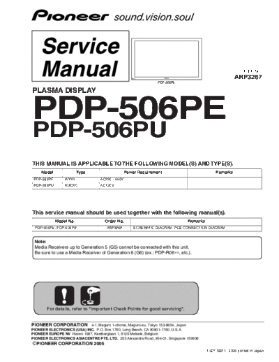 Pioneer pdp 506 service manual  Pioneer Plasma TV PDP-506PE, PDP-506PU pdp_506_service_manual.pdf